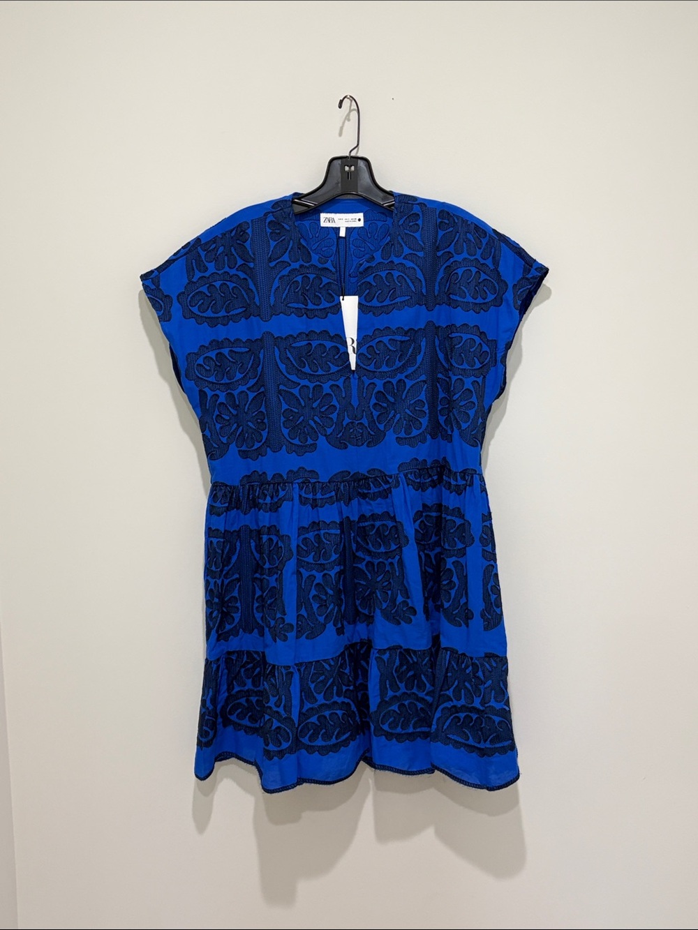 Zara Blue Embroidered Short Dress NWT size S